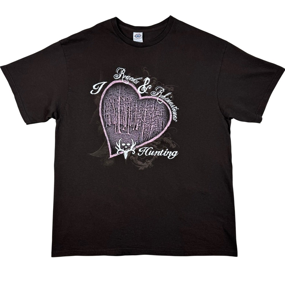 Delta  Pro Weight T-Shirt Racks & Rhinestones Hunting Graphic XL Brown Retro Y2K
